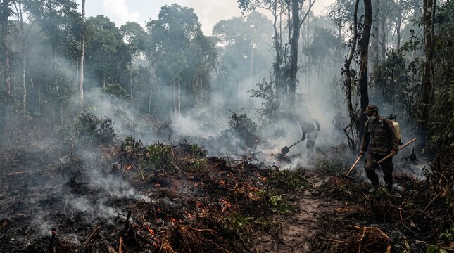 Smoldering peatland fire in a tropical forest