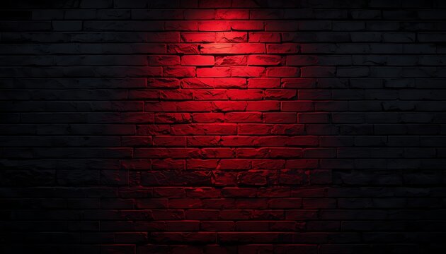 Dark brick wall background illuminated by a single red spotlight for design.