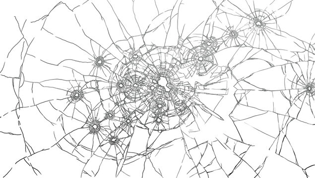 Cracked glass pattern caused by bullet impact background