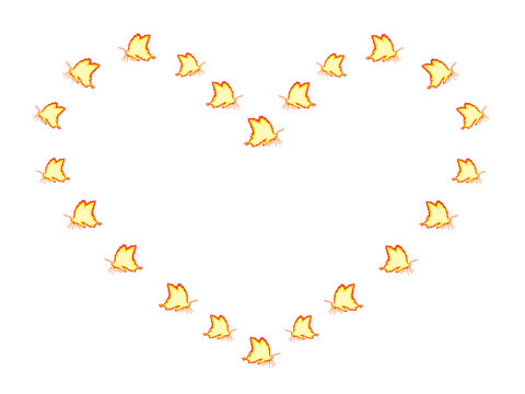 Fiery heart frame formed by glowing burning butterflies