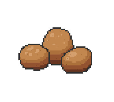 Pixel art illustration of a whole fresh raw potato