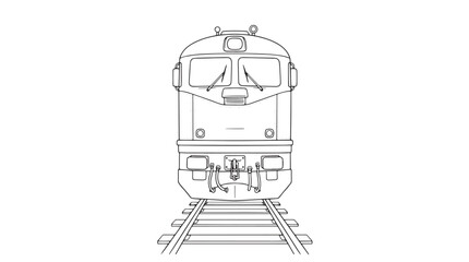 Minimalist train locomotive line art, front view of electric train on tracks, modern railway transport vector illustration © Muhammad