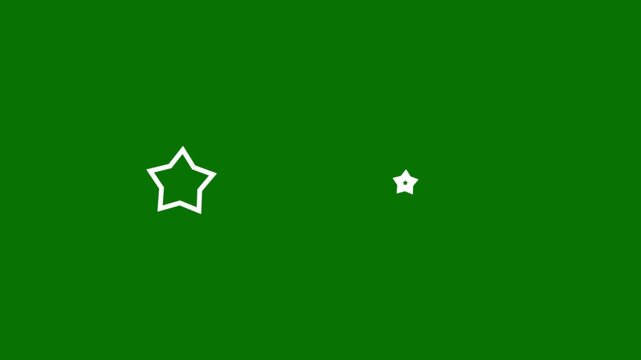 Glowing 2D star sparkle animation, doodle cartoon twinkling stars with fireworks glitter burst effect, blinking sparkling stars motion with transparent green background, 4K.