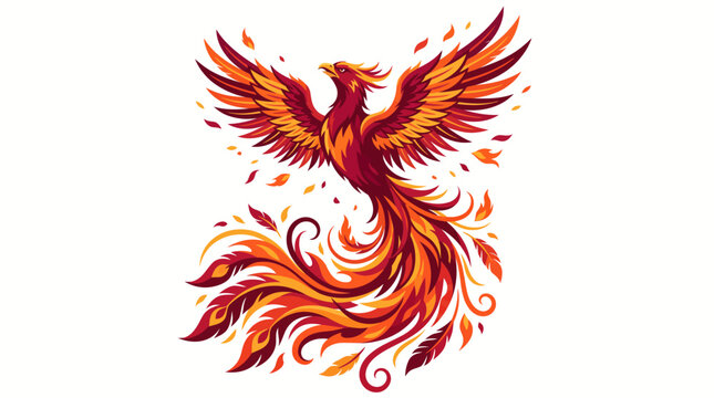 Vibrant Phoenix Rising with Fiery Feathers and Majestic Wings.