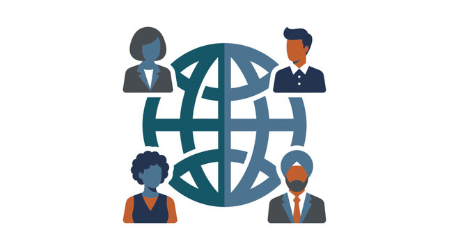 Diverse team connecting globally around world map for international business and communication concept.