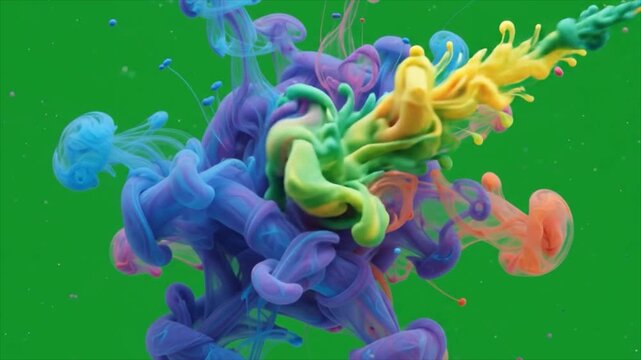 Colorful Smoke Swirl Abstract Motion Background, Purple Blue Yellow Ink Cloud Animation on Green Screen, Overlay Effect for Video Projects