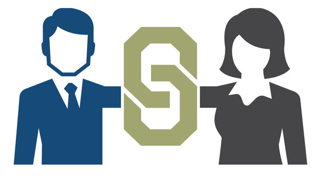 Man and woman shaking hands with business icon symbol for partnership and agreement.