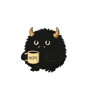 Cute Black Fuzzy Monster Holding Nope Coffee Mug