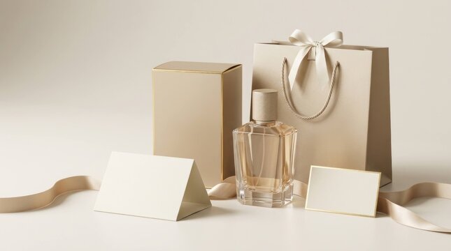 Elegant Neutral Gift Set with Perfume Bottle and Packaging.