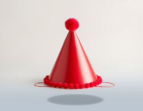 Red party hat with confetti on white