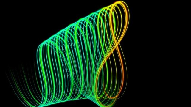 Green and amber neon coil bending like a spring of light