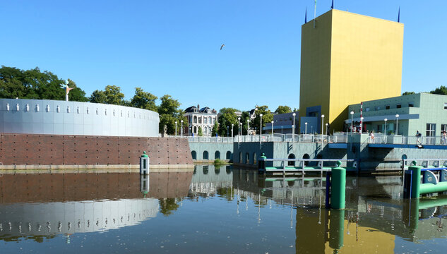 Groningen, the Netherlands - August 9 2026 - Groninger museum designed by a group of architects. The visible buildings are designed by Philippe Stark and Alessandro Mendini