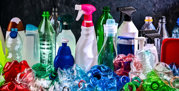 Plastic containers. Recyclable plastic waste