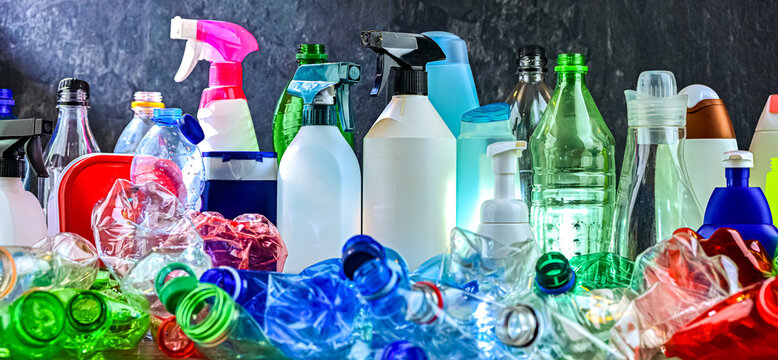 Plastic containers. Recyclable plastic waste