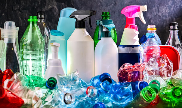 Plastic containers. Recyclable plastic waste