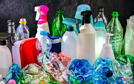 Plastic containers. Recyclable plastic waste