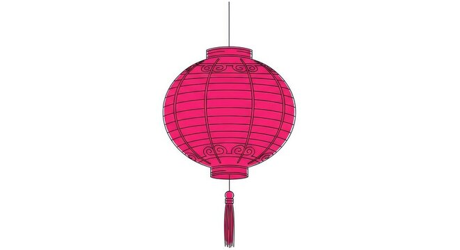 A single pink lantern in a minimalist line art style for Lunar New Year celebrations, featuring clean strokes on a plain white background, decoration, lantern, modern