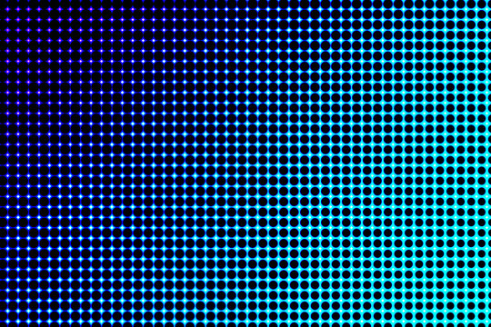 Abstract blue and purple grid pattern with circular dot texture on dark background