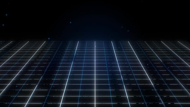 Abstract Motion Background with Futuristic Glowing Cyber Grid and Particles