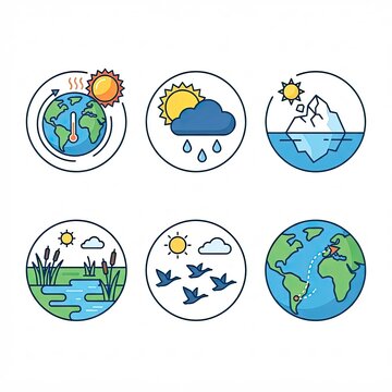 Climate change and nature icon set on transparent background