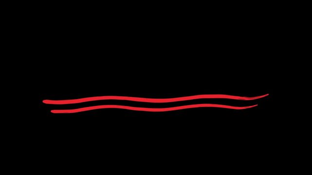Hand drawn red double underline animation on black background, two wavy marker lines drawn from left to right with a flick and holding still, 4K annotation motion graphic for explainer video