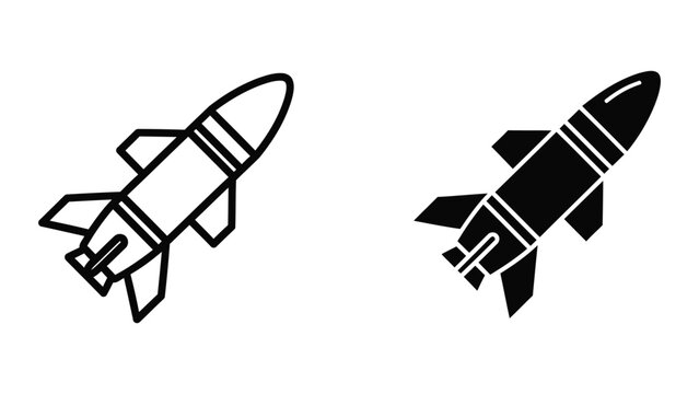 Modern military missile rocket icon set in linear and solid vector art style