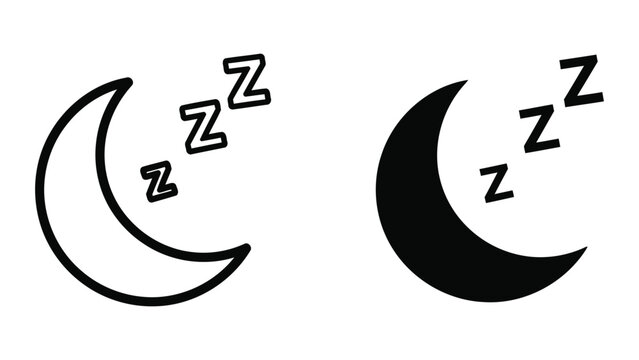 Moon with ZZZ sleeping letters vector icon set isolated on white
