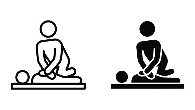 Professional massage therapist performing back treatment vector icon set on white background