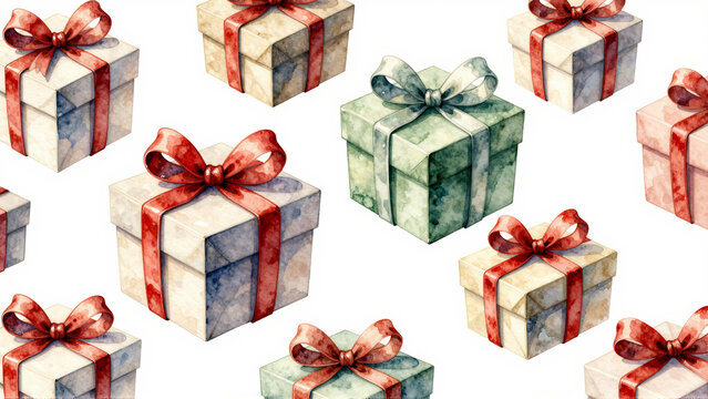 Watercolor gift boxes seamless pattern