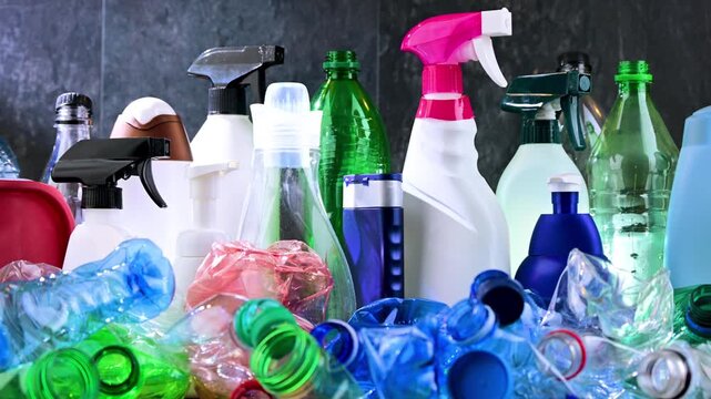 Plastic containers. Recyclable plastic waste