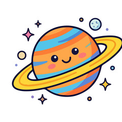 Cute Kawaii Saturn Planet with Rings and Smiling Face Illustration © core desain