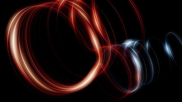 Copper light rings and a receding spiral coil in long exposure