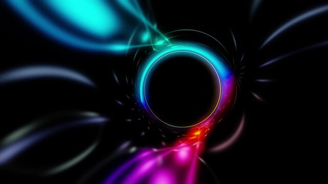 Glowing photon ring around a dark core with a magenta jet