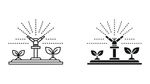 Modern irrigation sprinkler system for plants shown as vector illustration on white base