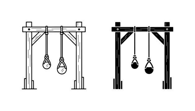 Medieval Stocks, Pillory Punishment Device, Historical Justice Equipment, Vector Illustration