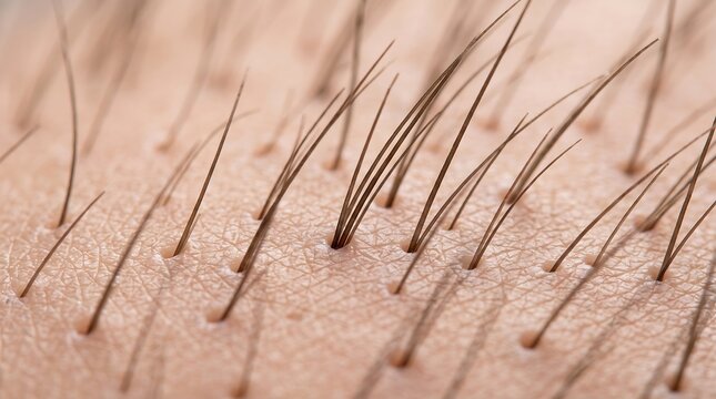 Extreme close-up of human skin showing individual dark hair stubble emerging from pores.