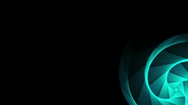 Abstract cyan spiral line technology background. Futuristic blue glowing wireframe geometric mesh animation. Neon cyan wave loop.