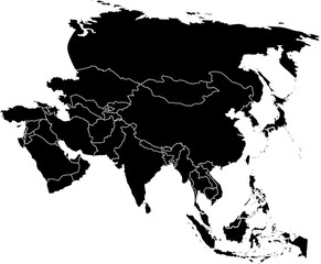 Asia Map Silhouette PNG, Black Regional Geography Shape Isolated on Transparent Background for Travel and Cartography Design © Abul