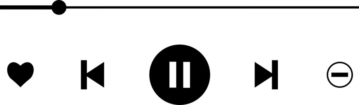 Audio Player Controls PNG, Minimal Black Playback Interface with Sound Controls Isolated on Transparent Background for Music Design