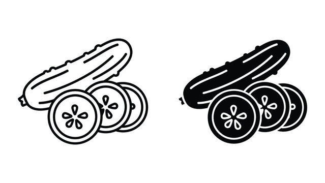 Fresh cucumber vegetable and sliced pieces vector icon set isolated on transparent background