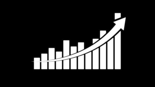 Business growth bar chart with rising arrow representing financial success, increasing revenue, investment performance, market expansion, profit growth, progress, achievement, and economic development