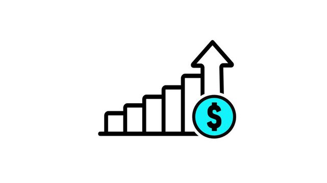 Financial growth chart with dollar symbol and upward arrow representing increasing income, profit, investment success, business development, economic progress, wealth, and financial achievement.
