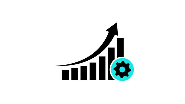 Financial growth chart with Gears symbol and upward arrow representing increasing income, profit, investment success, business development, economic progress, wealth, and financial achievement