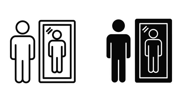 Person standing in front of a mirror reflection vector icon illustration