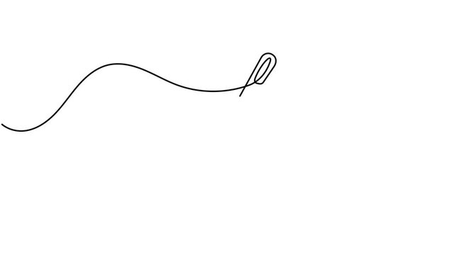 Animated sewing needle and thread continuous one line art single drawing moving on white background animation video