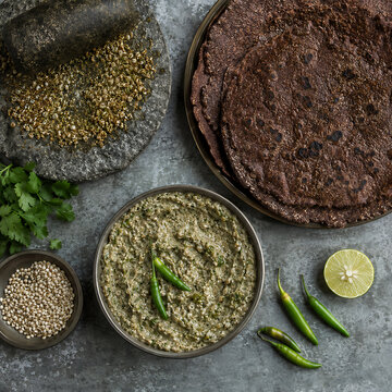 Kumaoni aloo ke gutke, chunky mountain potatoes coated with toasted red chilies, cumin and coriander, black iron pan directly on weathered stone tabletop, fresh coriander used sparingly
