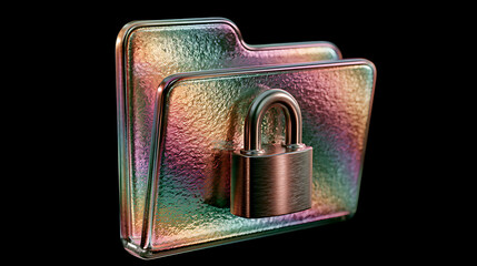 Iridescent folder with padlock symbolizes data security and privacy