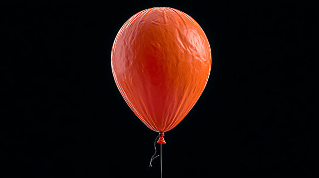 Orange balloon with string floats against a black background