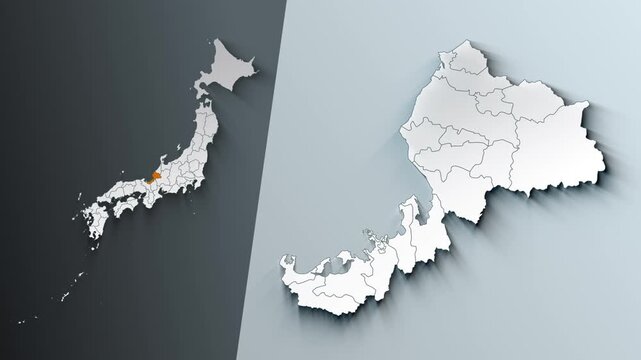 Animated Map of Fukui State Highlighted Within Japan with Prefectures Borders