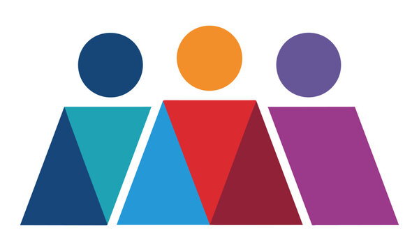 Three abstract human figures forming a professional team unit as a simple icon on a white background isolated business teamwork concept